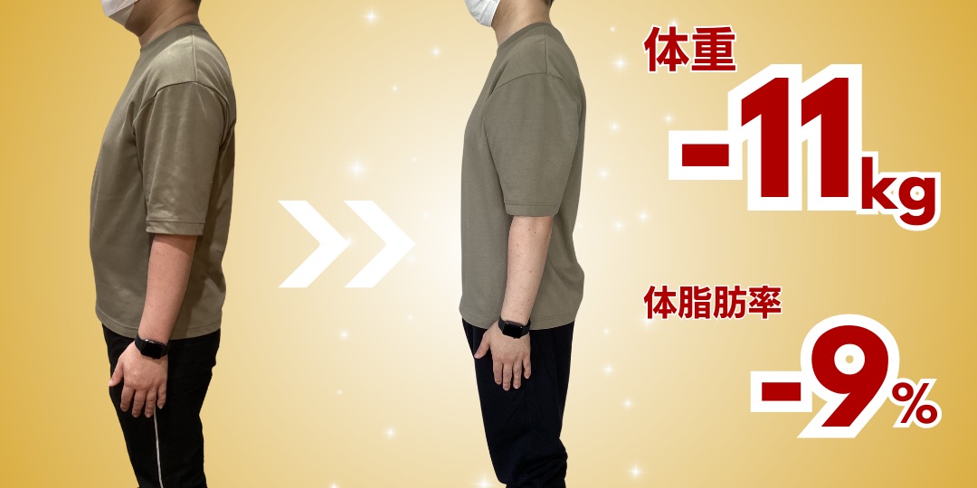 40代男性 ダイエット Before After 体重-11kg 体脂肪率-9%